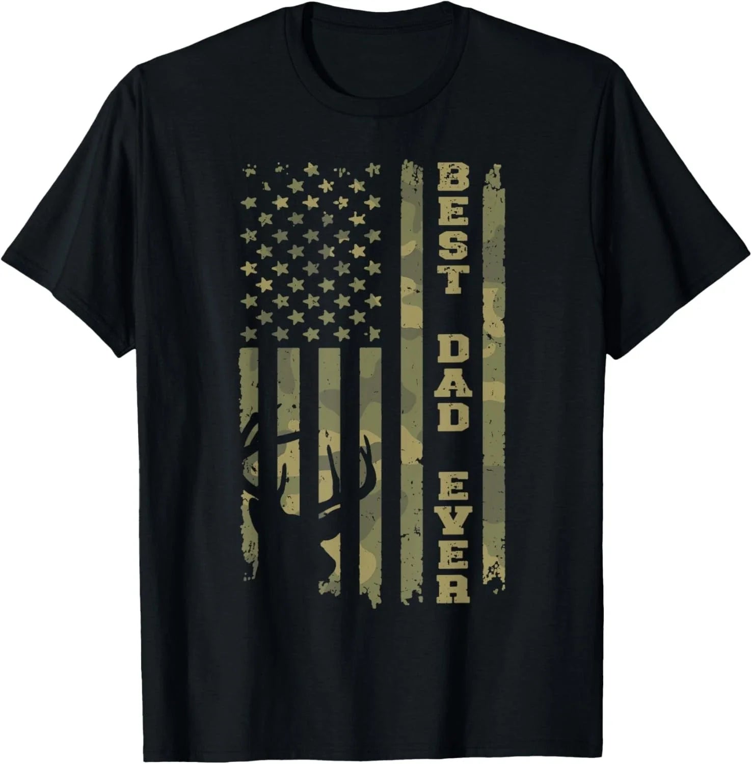 Father's Day Best Dad Ever Vintage Camo USA Flag Deer Hunter Gift Unisex T-Shirt