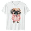 Stylish Pekingese Dog Wearing Pink Womens T-Shirt Watercolor Puppy Dog