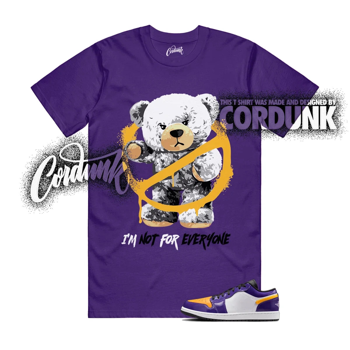 1 Low SE Lakers Court Purple White Black University Gold T Shirt Match NOT