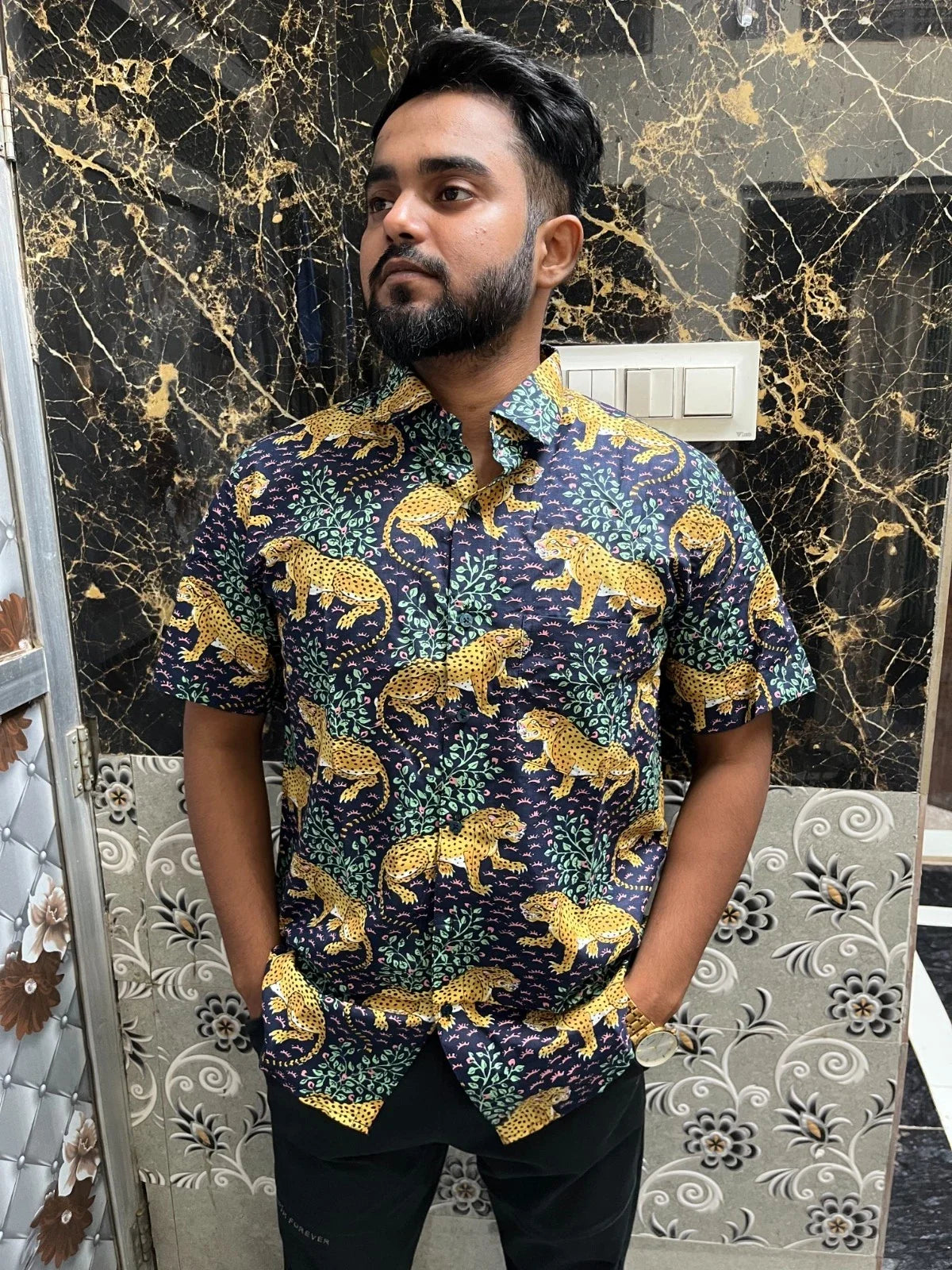 Blue Tiger Shirts Men's Clothing Boys Beautiful Shirts Indian Cotton Shirts US