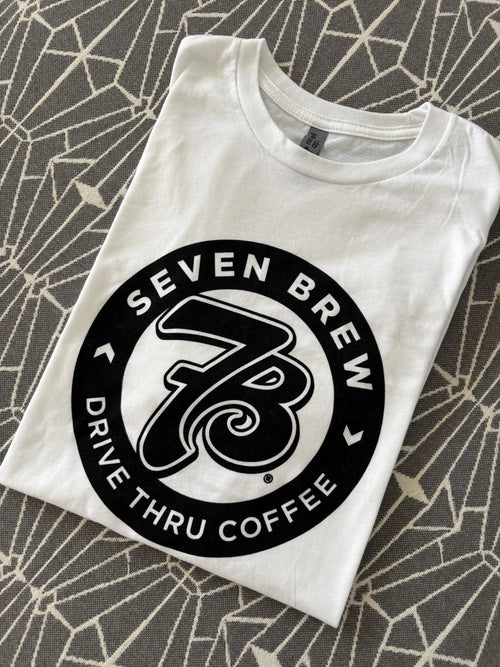 7Brew Drive Thru Coffee Adult White Logo T-Shirt Size Large Seven Brew Swag