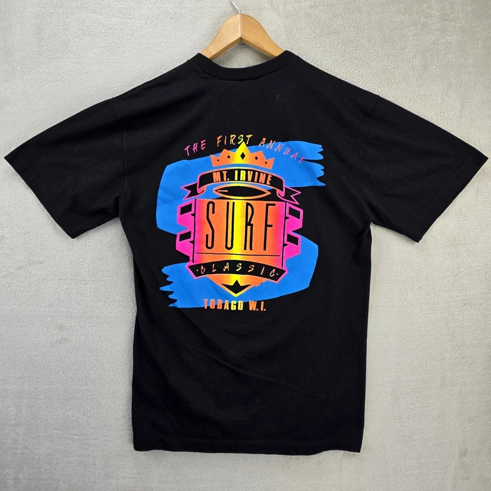 First Annual Mt. Irvine Surf Classic Shirt Mens Medium Black Y2K Tobago WI