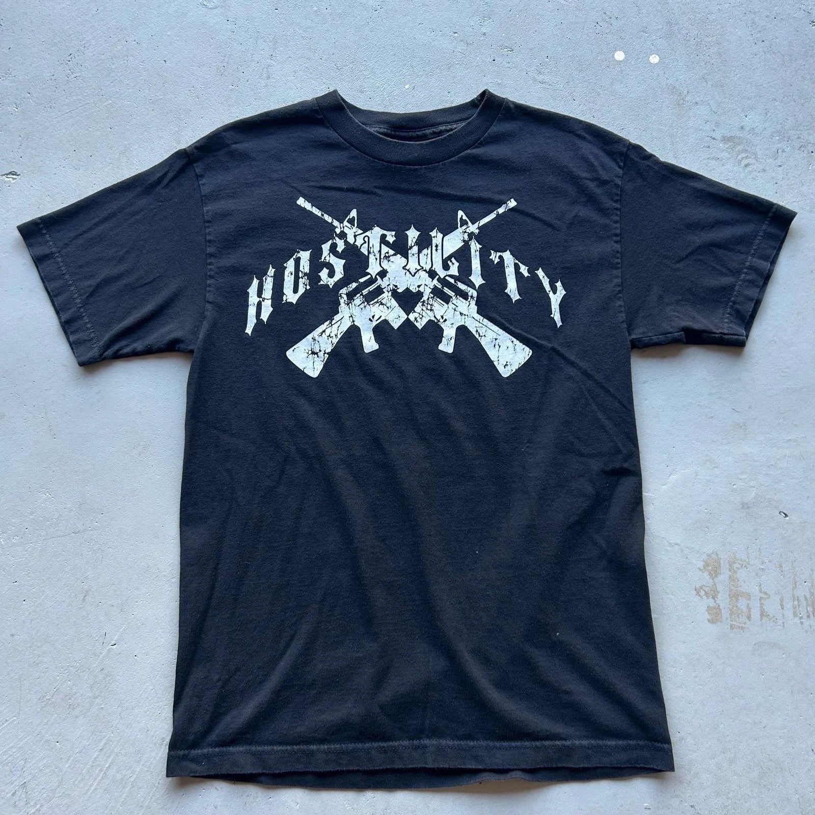 Y2K Hostility Graphic T-Shirt Size M Black