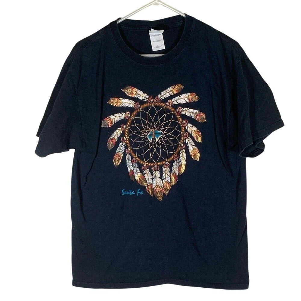 Black Dreamcatcher Graphic T-Shirt Santa fe mens size large unisex hippie boho