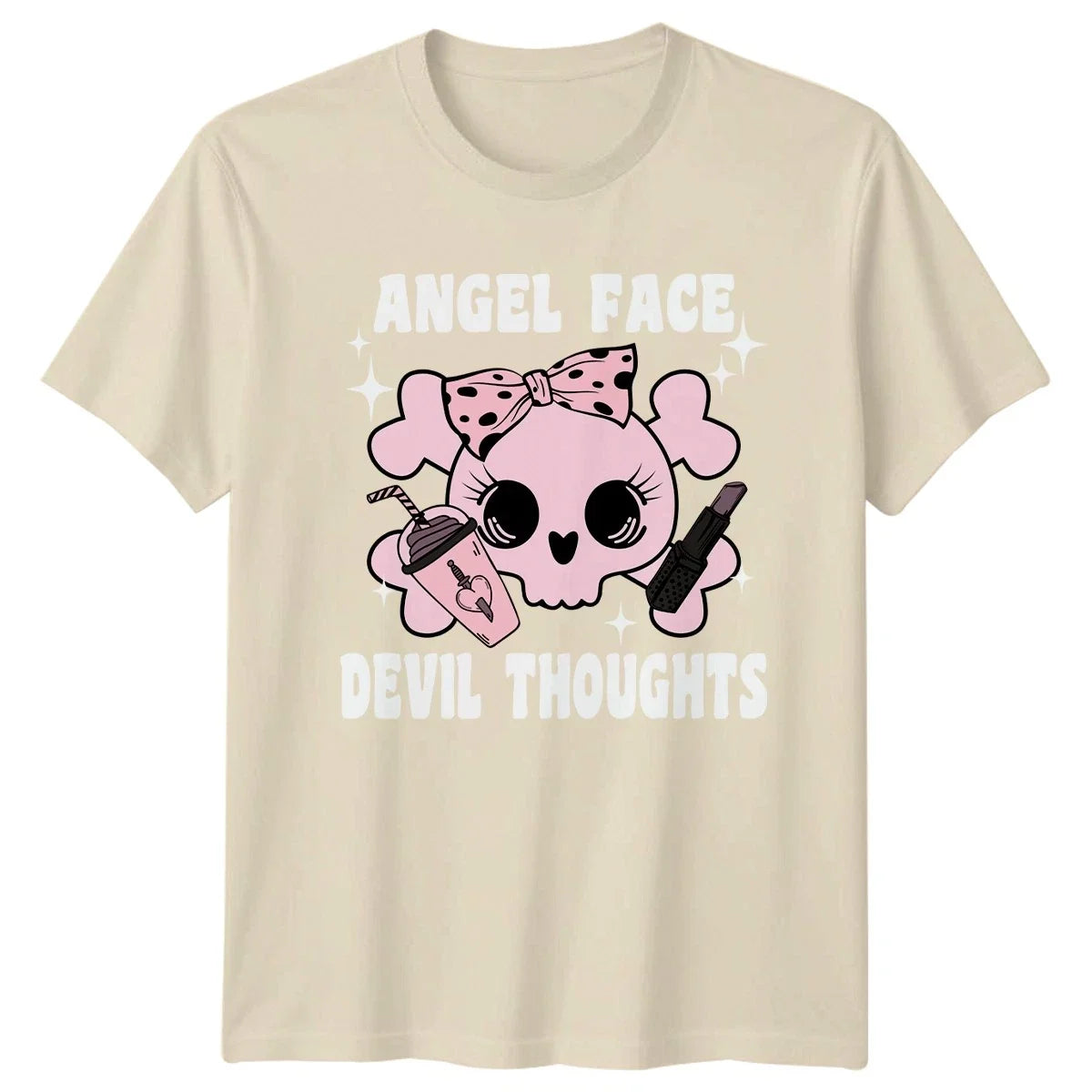 Angel Face Devil Thoughts Womens T-Shirt Pastel Goth Alternative Fashion