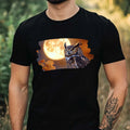 Mens Owl and Full Moon Motif Cotton T-Shirt Size XS to 5XL
