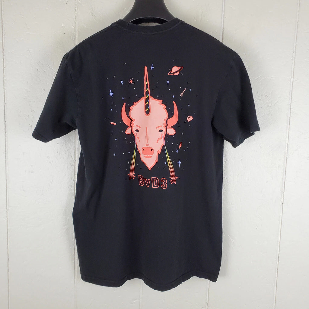 DUFF Shirt Mens Large Black Graphic Crew Neck Short Sleeve Stretch Pullover