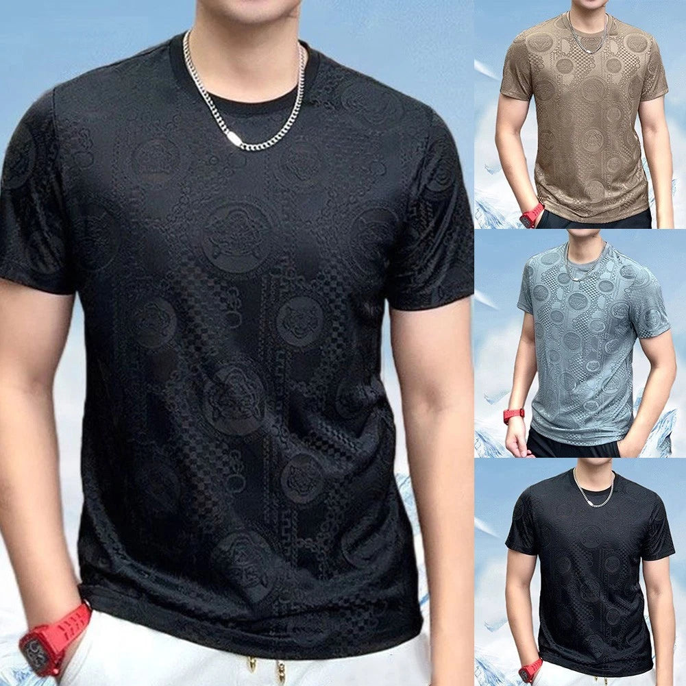 For Casual Wear Mens Jacquard Tee Breathable Top Casual Daily Breathable Fabric