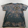 Affliction Mens Graphic Tee Black Brown Medium Gothic Cross Wings Distressed