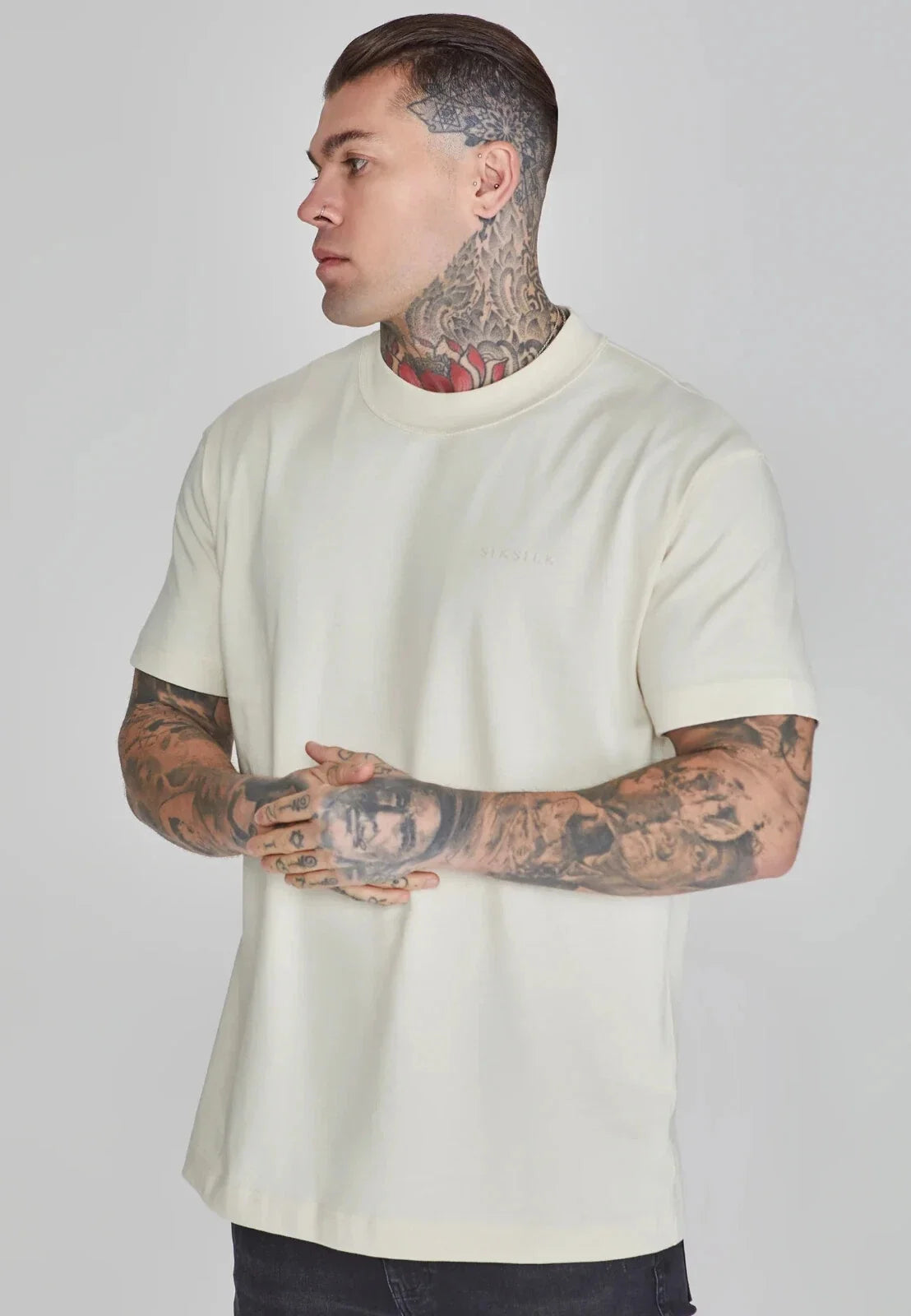 SikSilk Mens Beige Oversized T-Shirt Medium