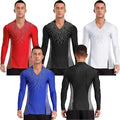 Men Latin Modern Ballroom Dance Tops Rhinestones Figure Skating Shirts AU