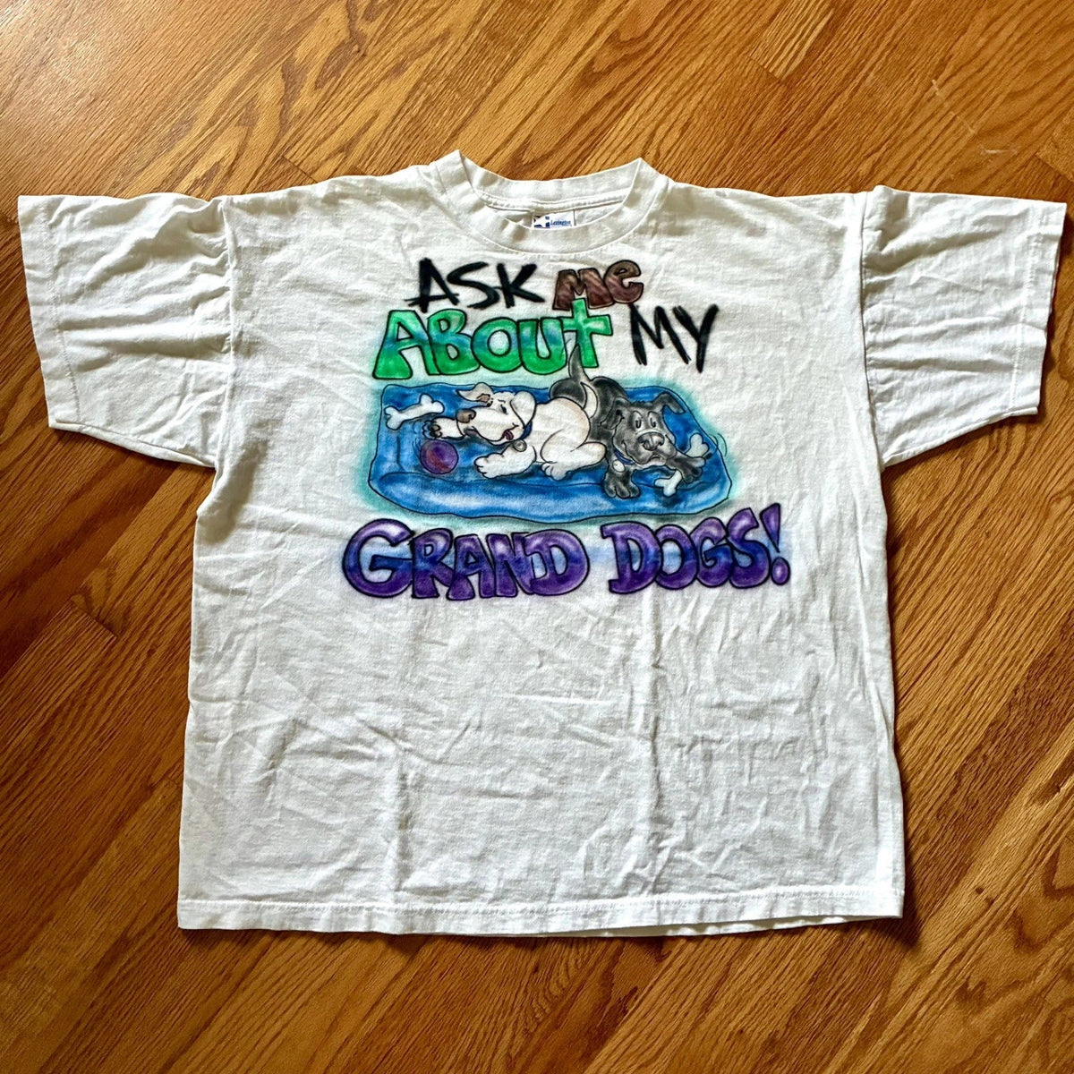 VINTAGE 90s Ask Me About My Grand Dogs Airbrush White T-shirt Size XL