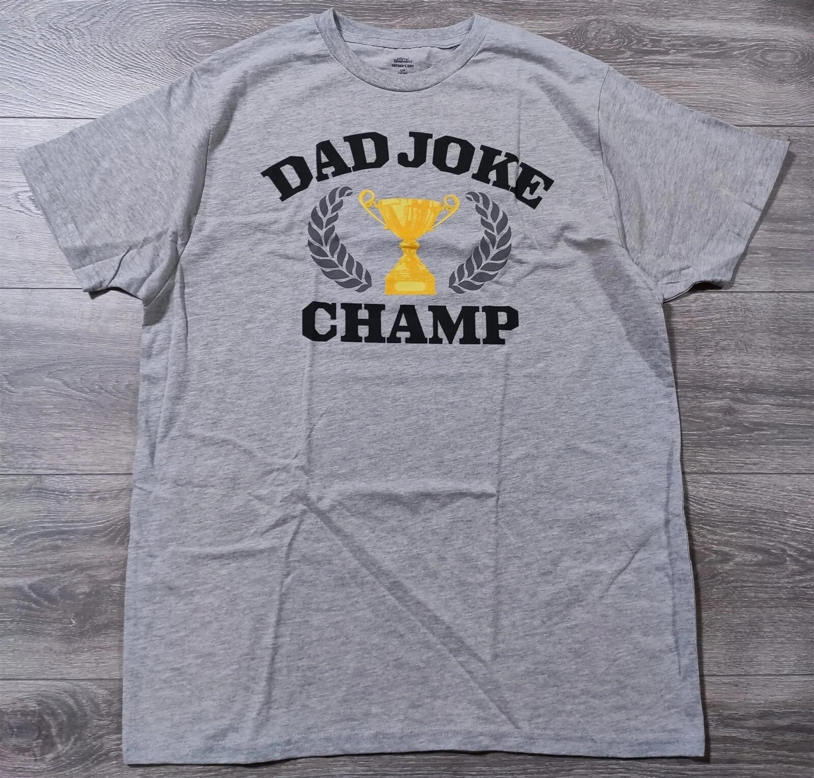 Dad Joke Champ Shirt Adult Large 42-44 Gray Short Sleeve Fathers Day Tee Mens