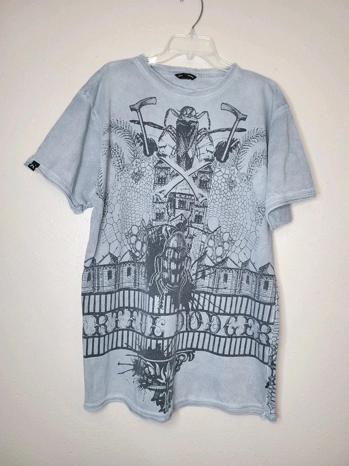 Artful Dodger Y2K Men Shirt Skull Embroidered Graphic Double Sided Mall Goth