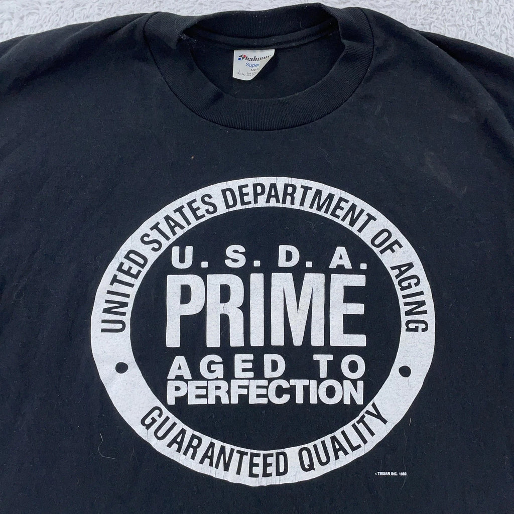 Vintage USDA Prime Shirt Mens M/L Black Funny Graphic Old Age Birthday USA 80s