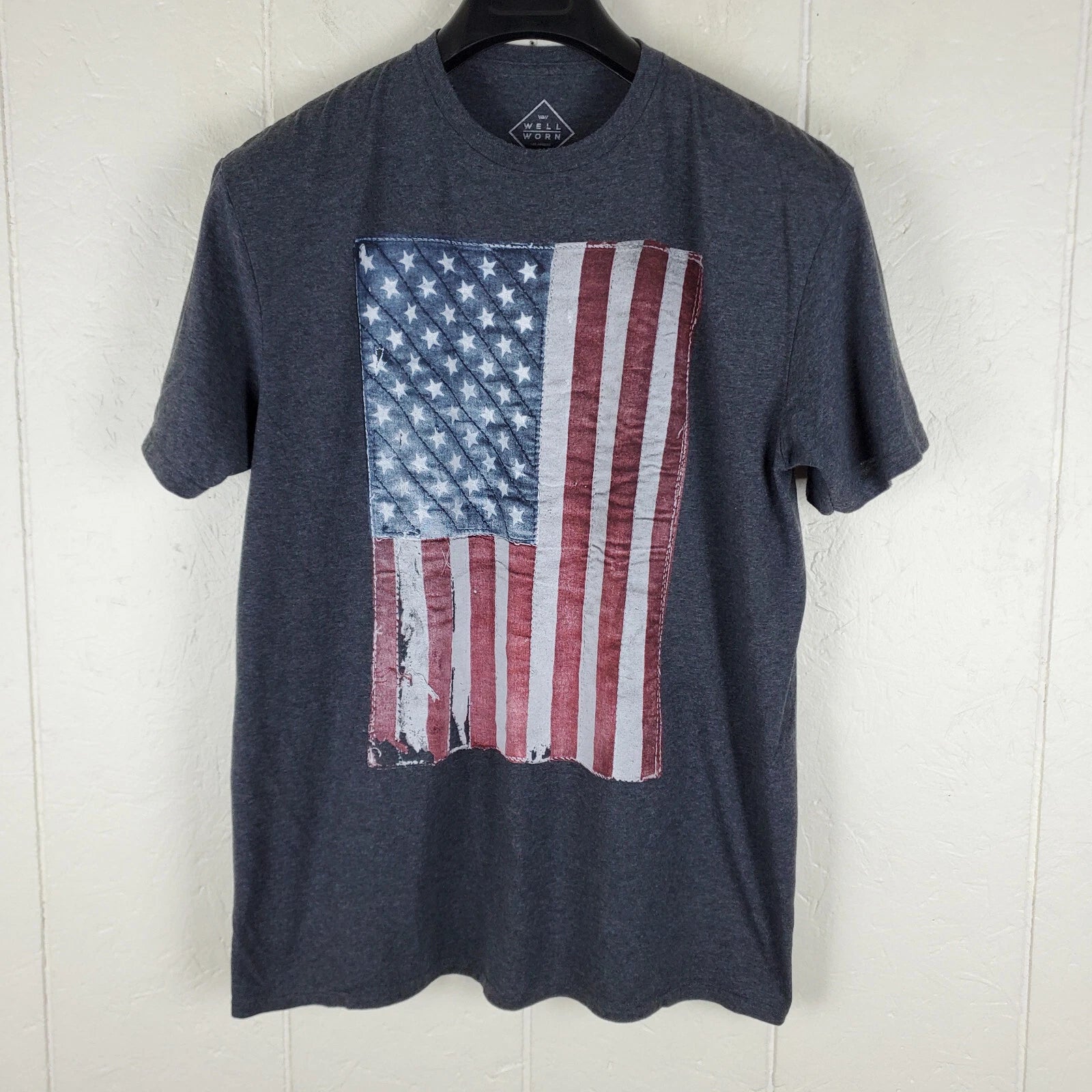 Well Worn Shirt Mens Extra Large Gray Graphic Crew Neck Short Sleeve Stretch USA