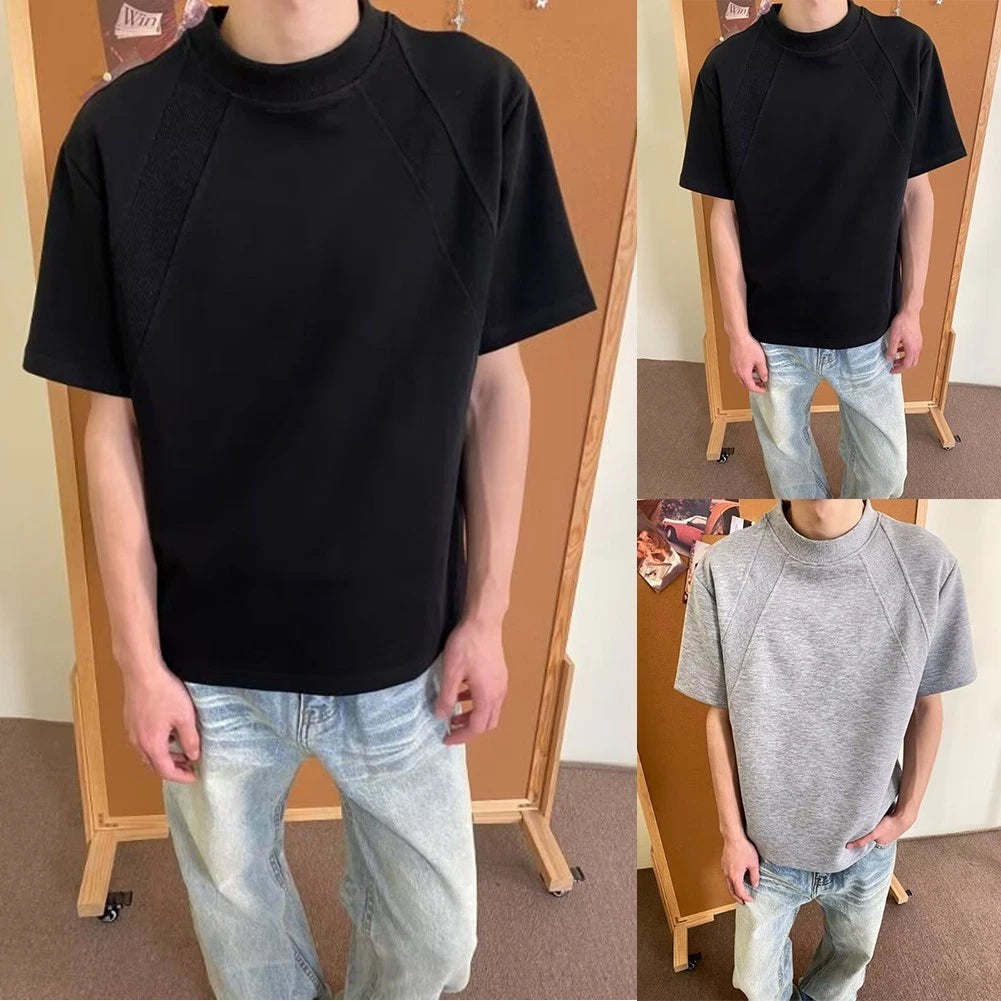 Men's T Shirt Short Sleeve Loose Splicing Design Street Top Casual Daily Wear