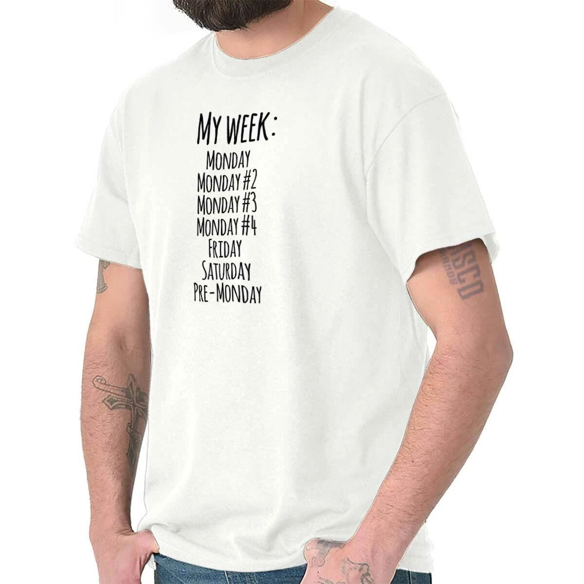 Funny Monday Sucks Friday Work Week Weekend Womens or Mens Crewneck T Shirt Tee