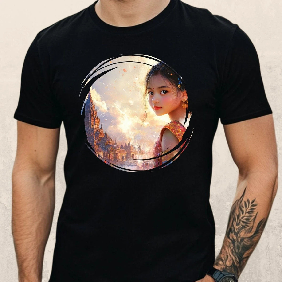 Mens Cambodian Girls Motif Cotton T-Shirt Size XS to 5XL