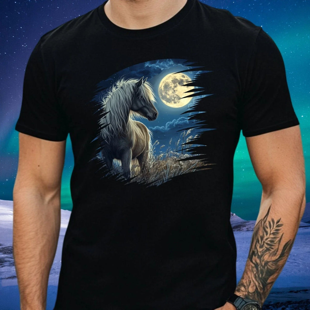 Mens Shetland Pony Full Moon Print Cotton T-Shirt Size XS to 5XL