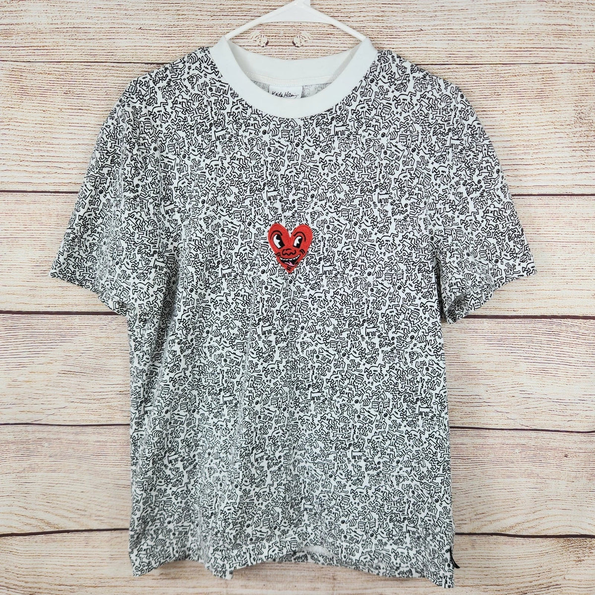 Keith Haring Artist Small T-Shirt Embroidered Heart Tee Street Pop Art Teacher