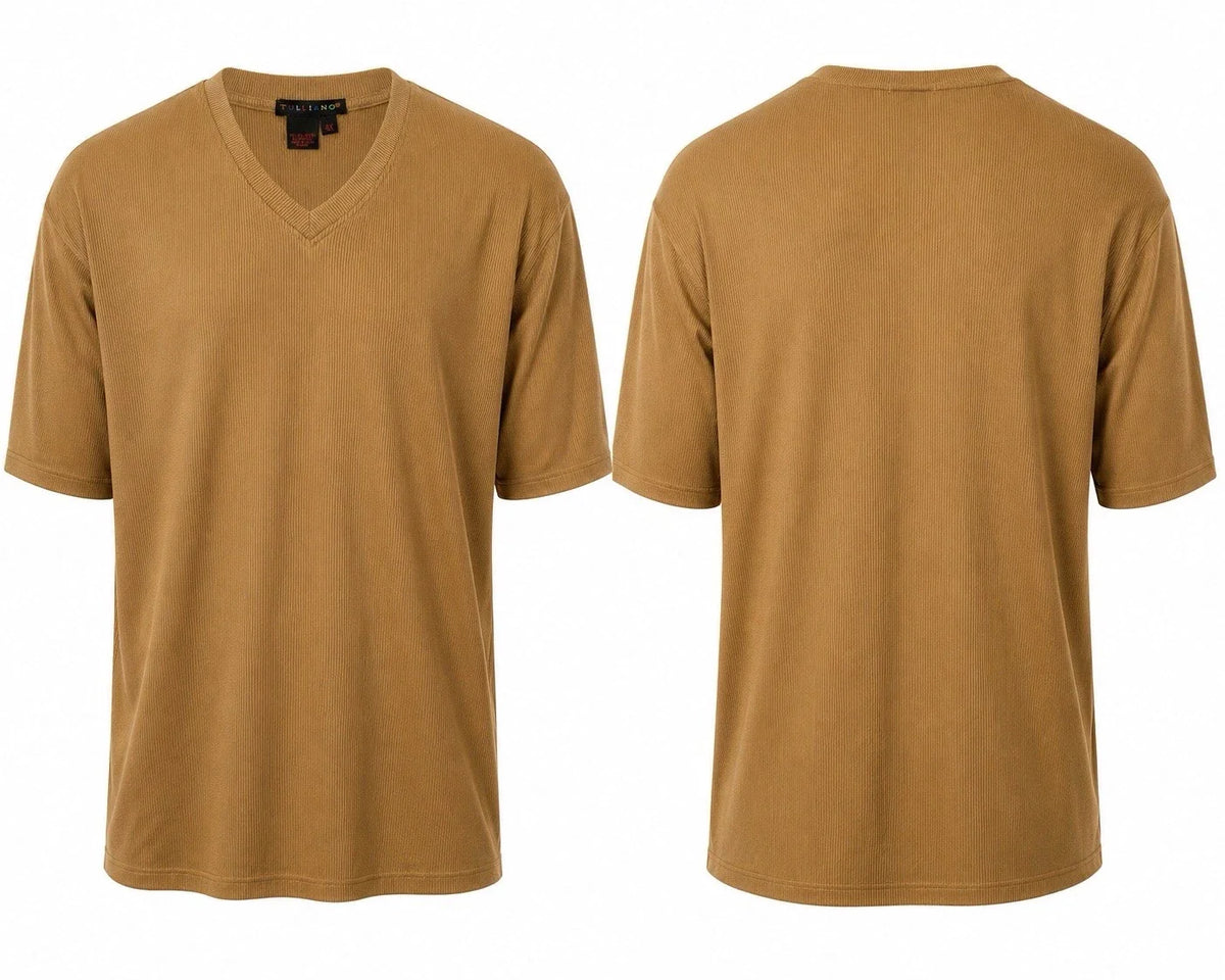 Tulliano 4X Big Tall Ribbed V Neck Shirt Tan Brown Stretch Knit Mens 4XL