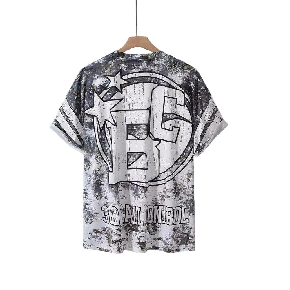 Street Style Mens Loose Printed T Shirt Vintage Look for Daily and Holiday