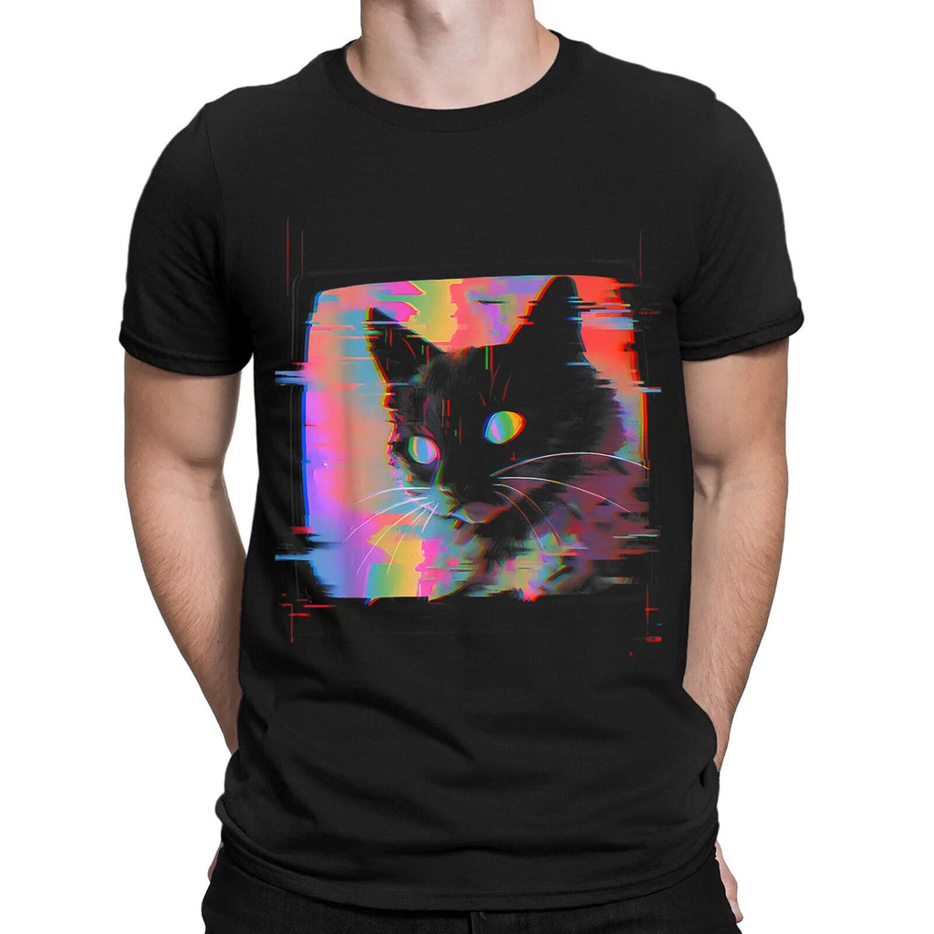Psychedelic Weirdcore Cat Vaporwave Aesthetic Trippy Mens Womens T-Shirts #NED