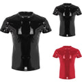 Stylish and Edgy Men's Short Sleeve T Shirt Top in Shiny Wet Look Faux Leather
