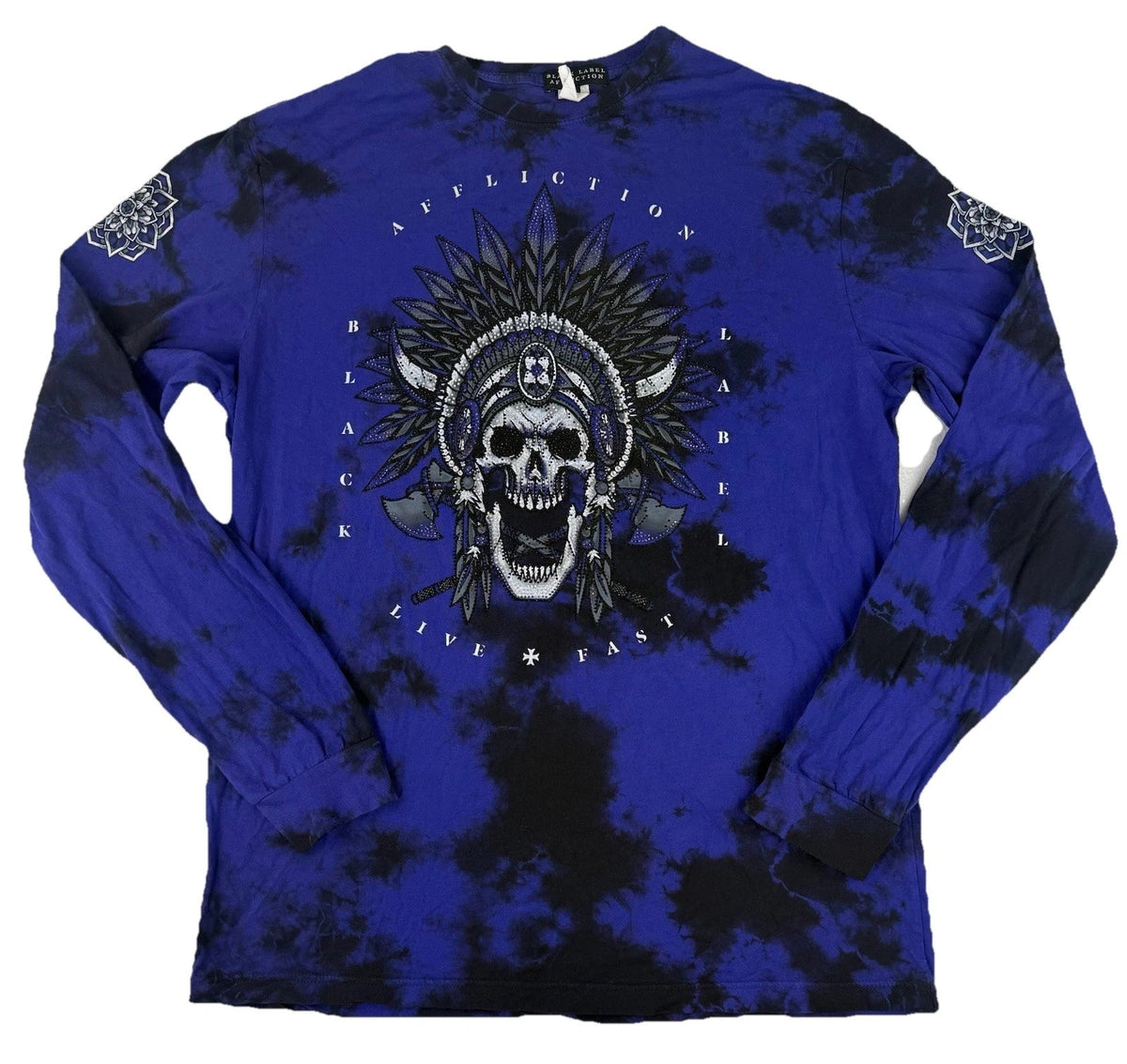 Affliction Shirt Mens XL Black Label Rhinestone Skull Nighthawk Trail Grunge