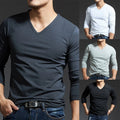 Fashionable Men's V Neck Slim Fit Long Sleeves Undershirt Tee Muscle Tops