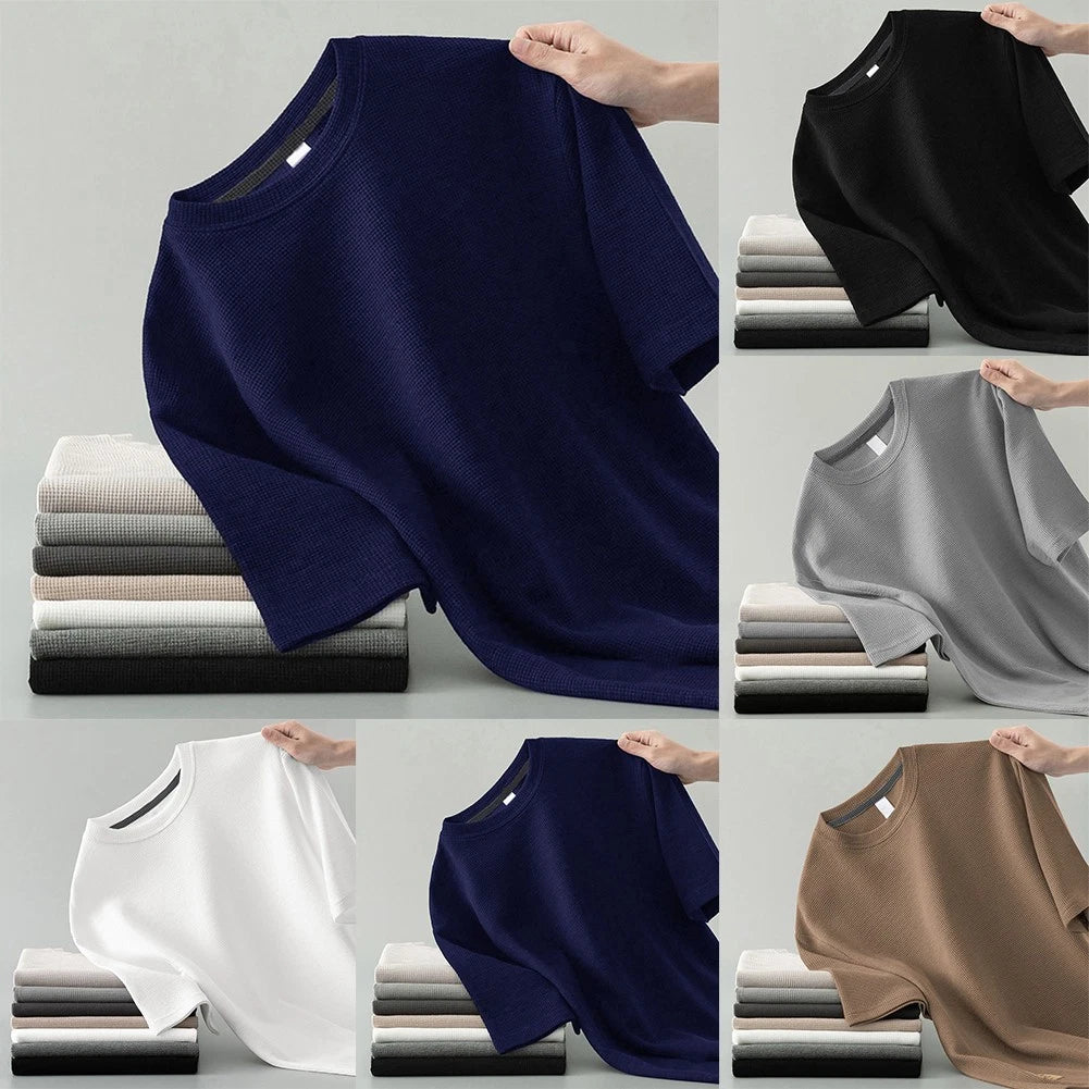 Easily Paired Mens Casual Short Sleeve T Shirt in Stylish Waffle Texture