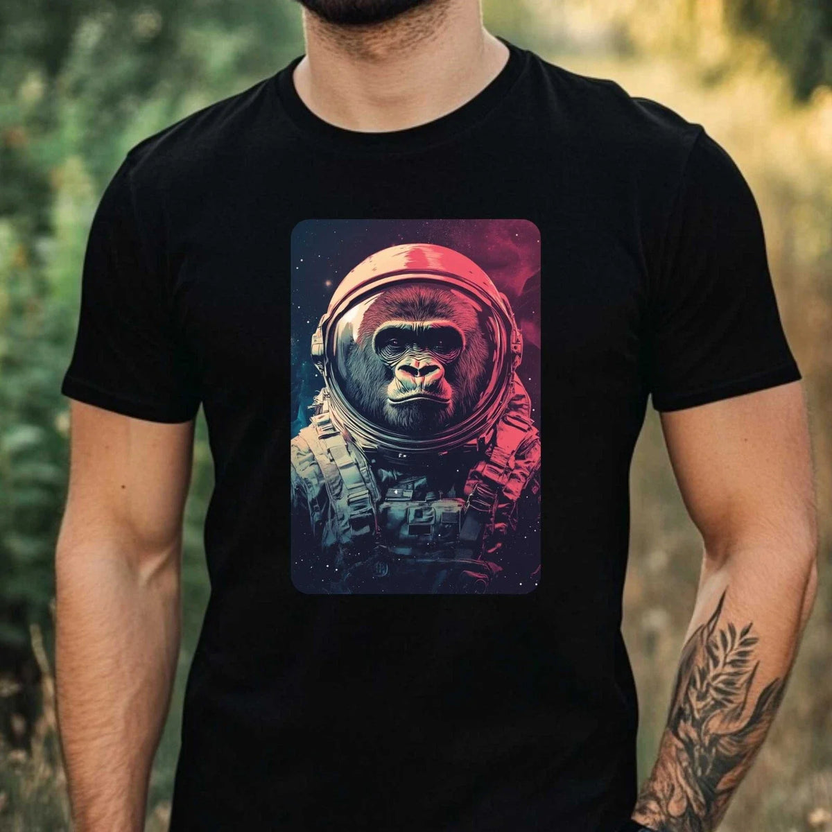 Mens Gorilla as Astronaut Print Cotton T-Shirt Size XS to 5XL