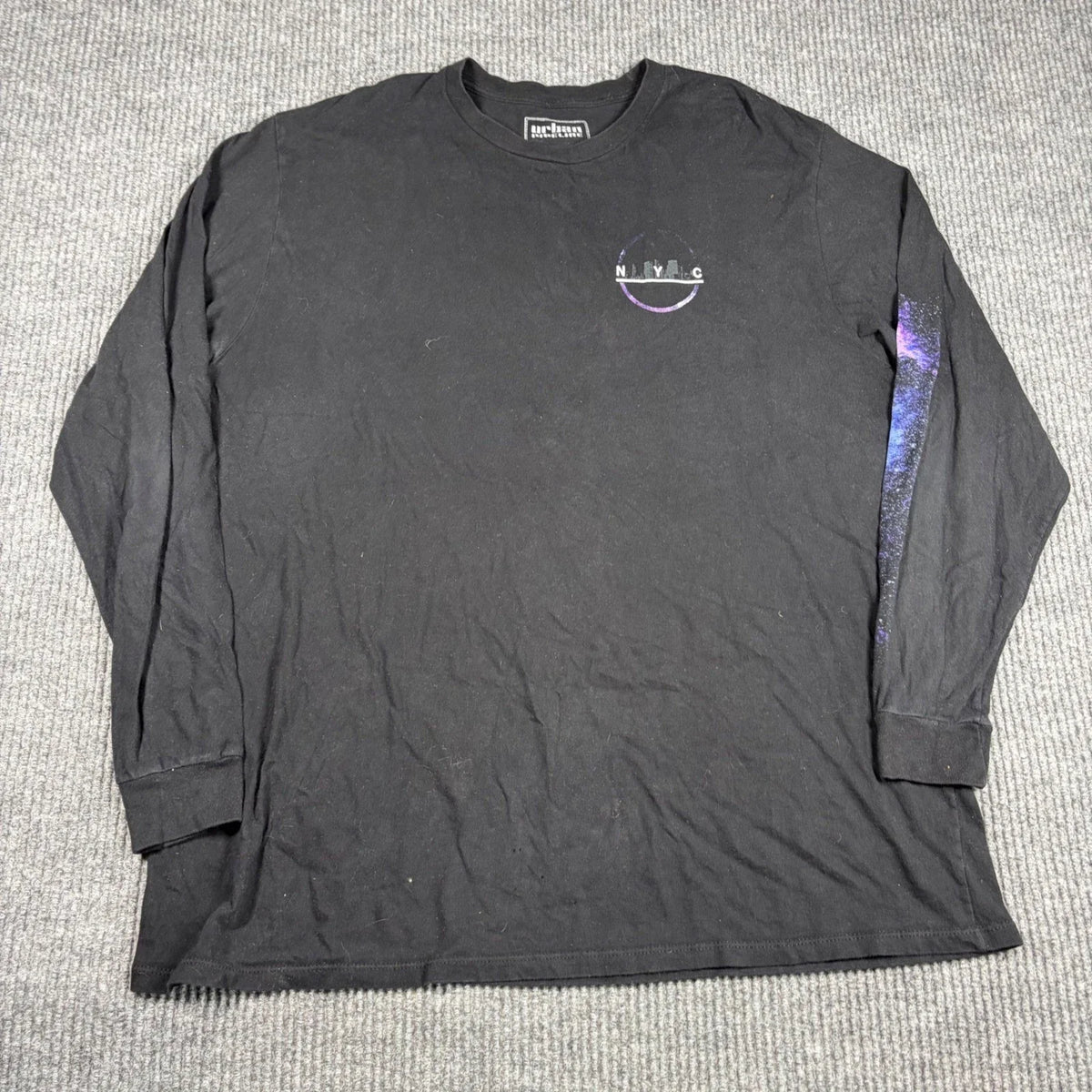 Urban Pipeline Shirt Mens XL Black Long Sleeve NYC Skyline Galaxy Graphic