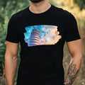 Mens Pisa Tower Polygonal Motif Cotton T-Shirt Size XS to 5XL