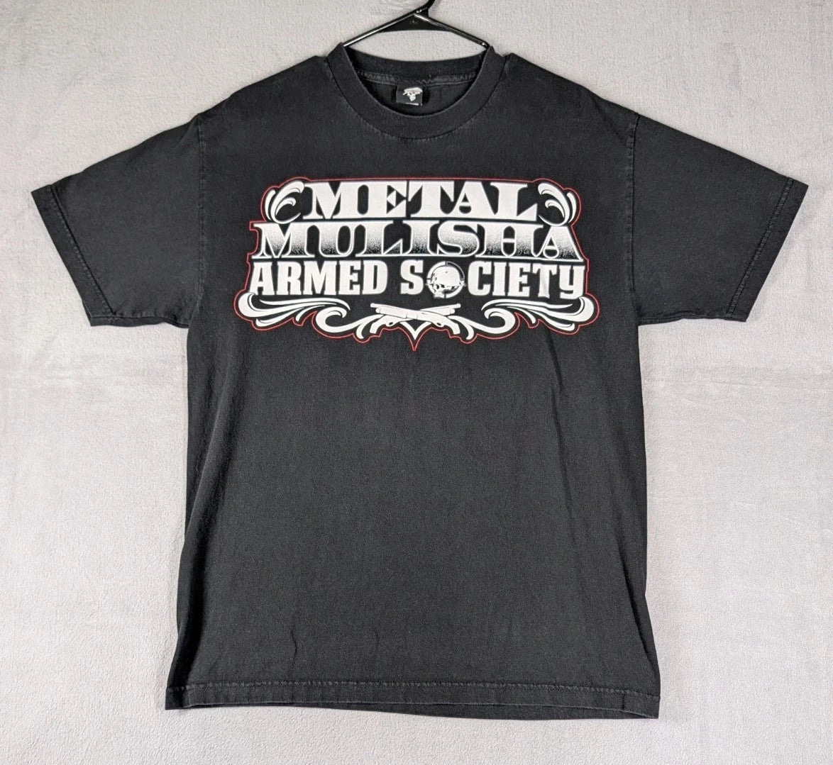 Metal Mulisha Mens Large Black Graphic T Shirt Armed Society Skull Biker Y2K Tee