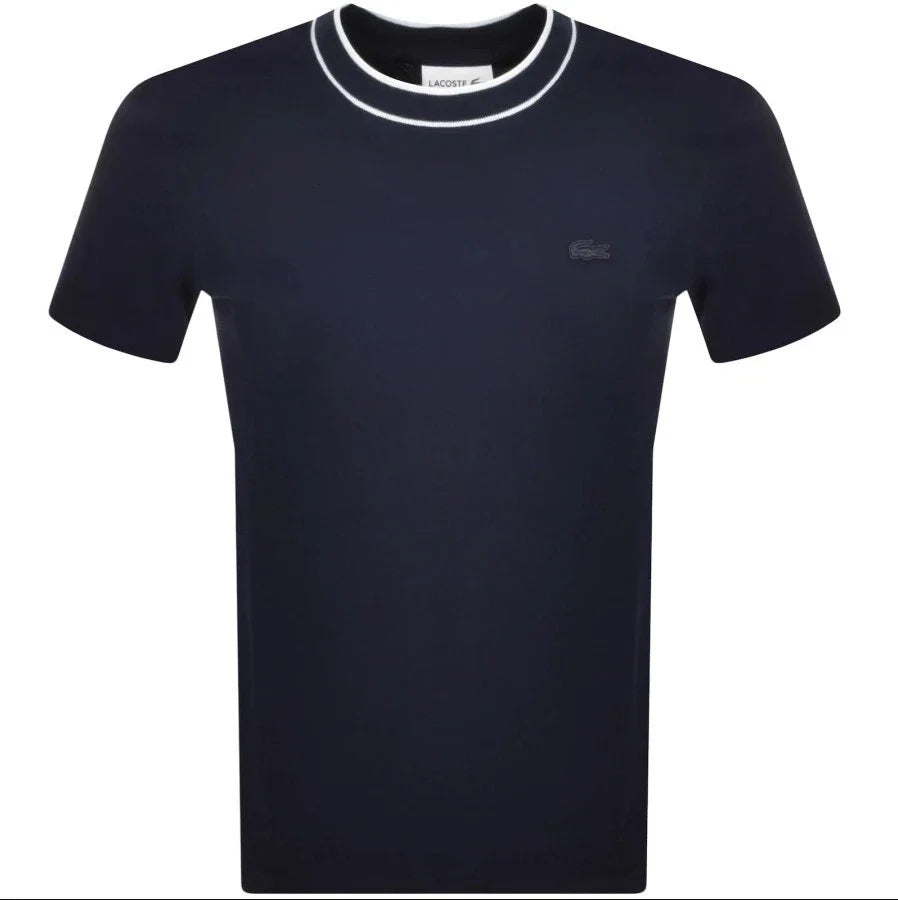LACOSTE PIQUE COTTON TIPPED T-SHIRT NAVY BLUE SIZE (8) 3XL RRP £70 BNWT
