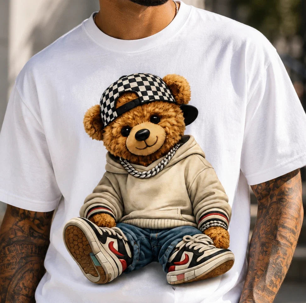 Urban Teddy Bear Graphic T Shirt Mens Street Style Fashion Tee Short Sleeve
