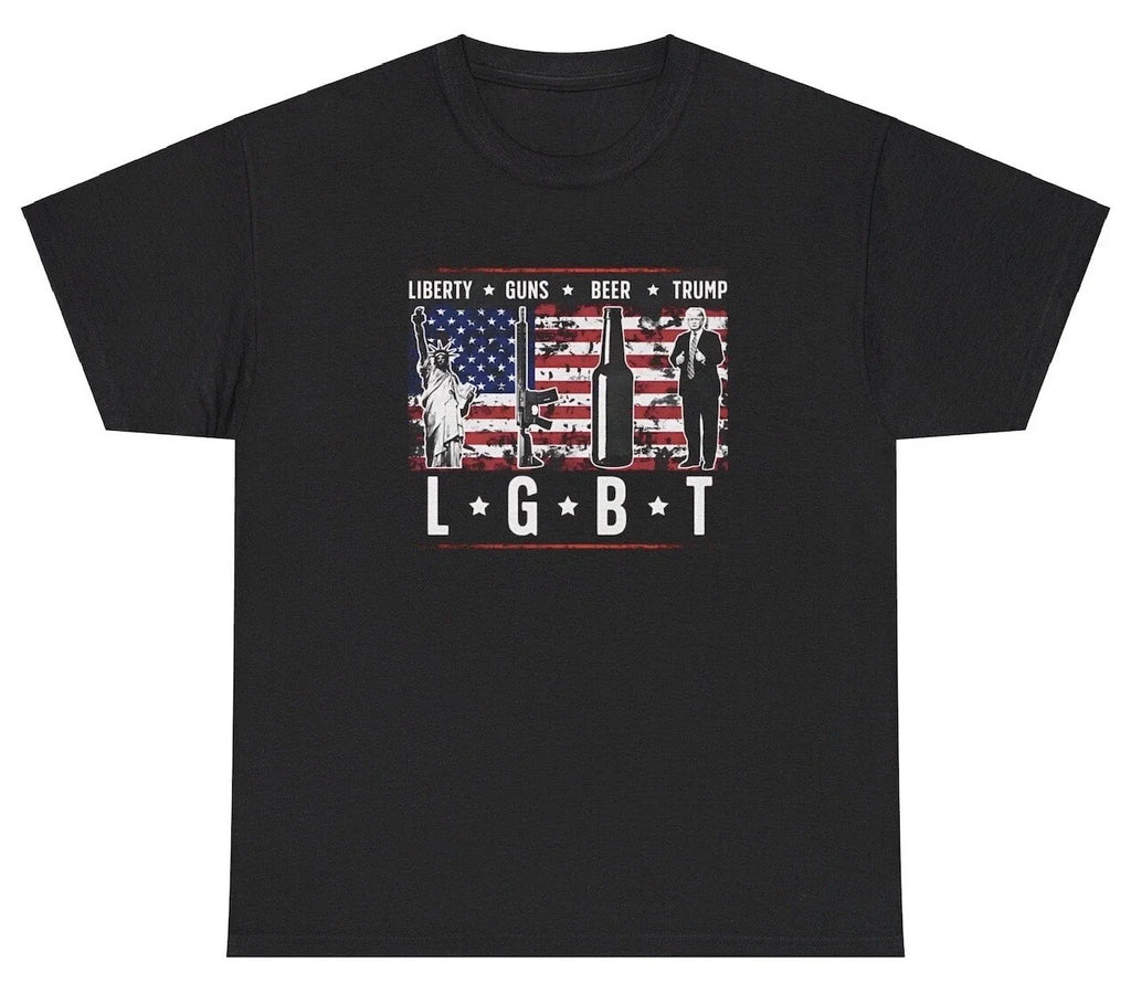 Liberty Guns Beer Trump LGBTQ T Shirt Funny Republican Political Graphic Tee