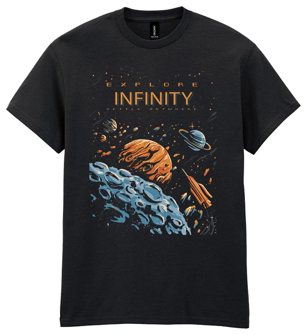 Explore Infinity Space Planet Themed T-Shirt Mens Womens Planets Gift Unisex