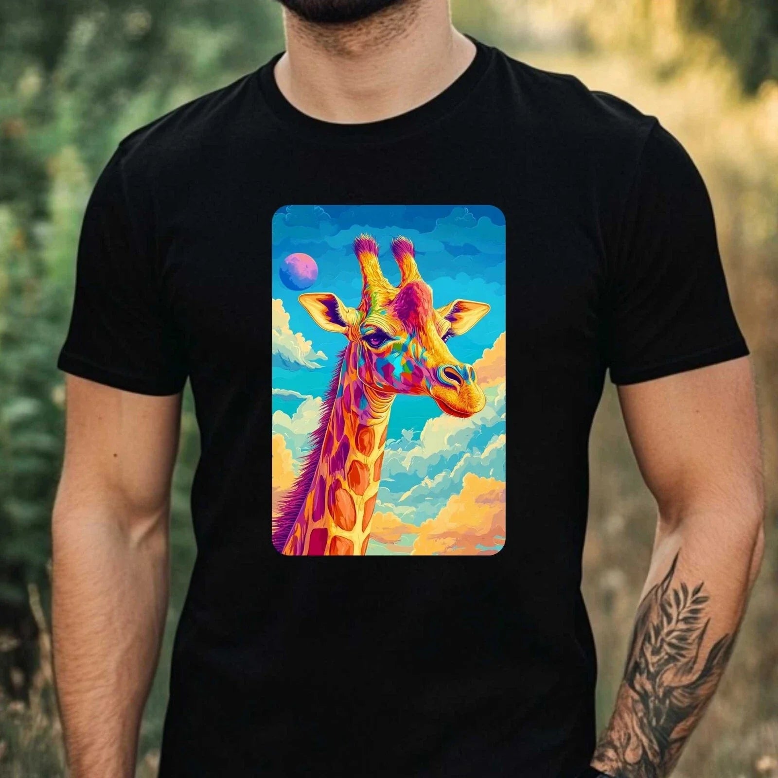 Mens Giraffe Anime Style Print Cotton T-Shirt Size XS to 5XL