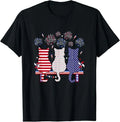 Red Blue White Three Cute Cats 4th of July US Flag Lover T-Shirt
