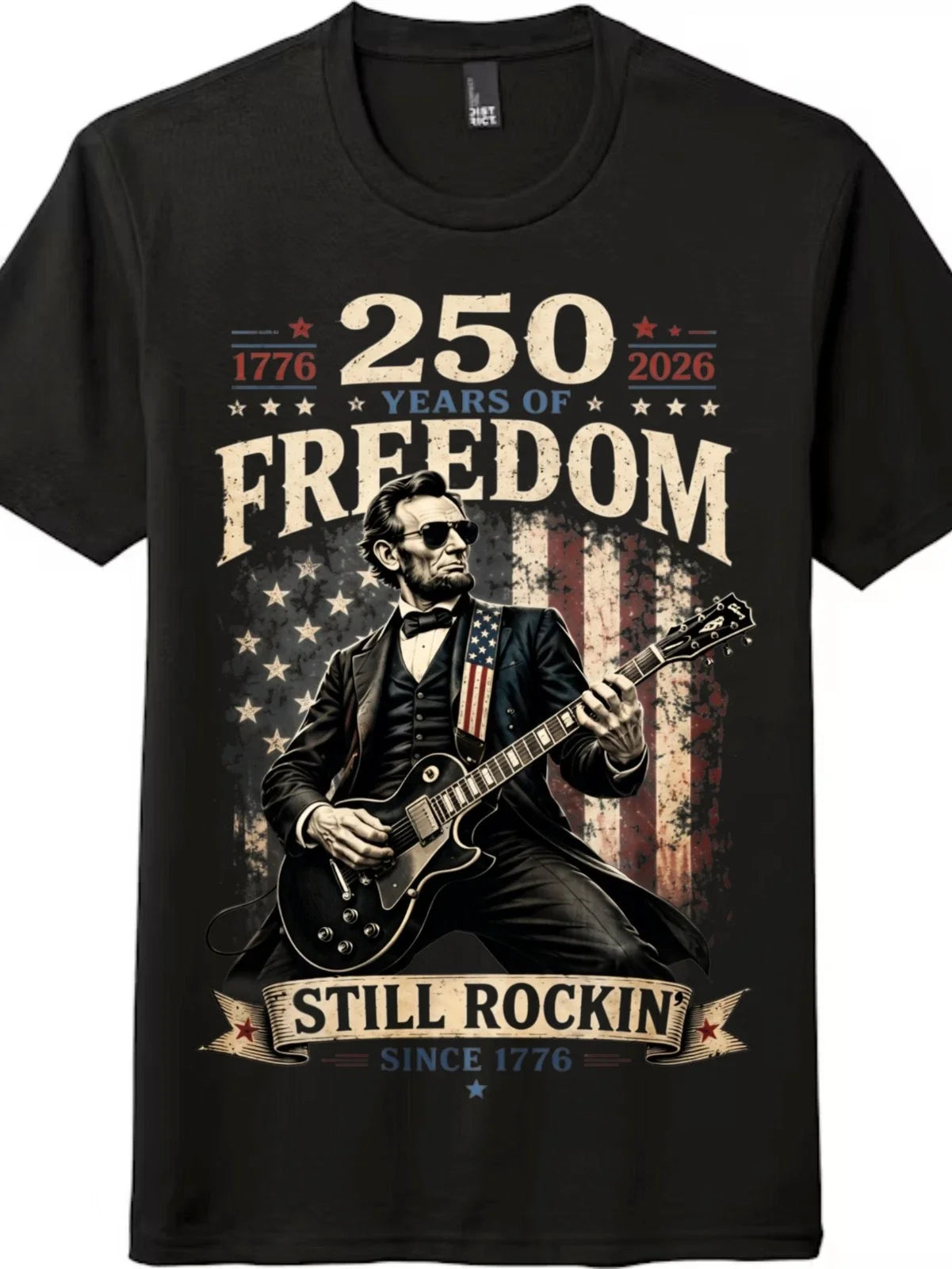 Patriotic Rock Guitar T-Shirt 250th Anniversary 4th of July American Flag Tee