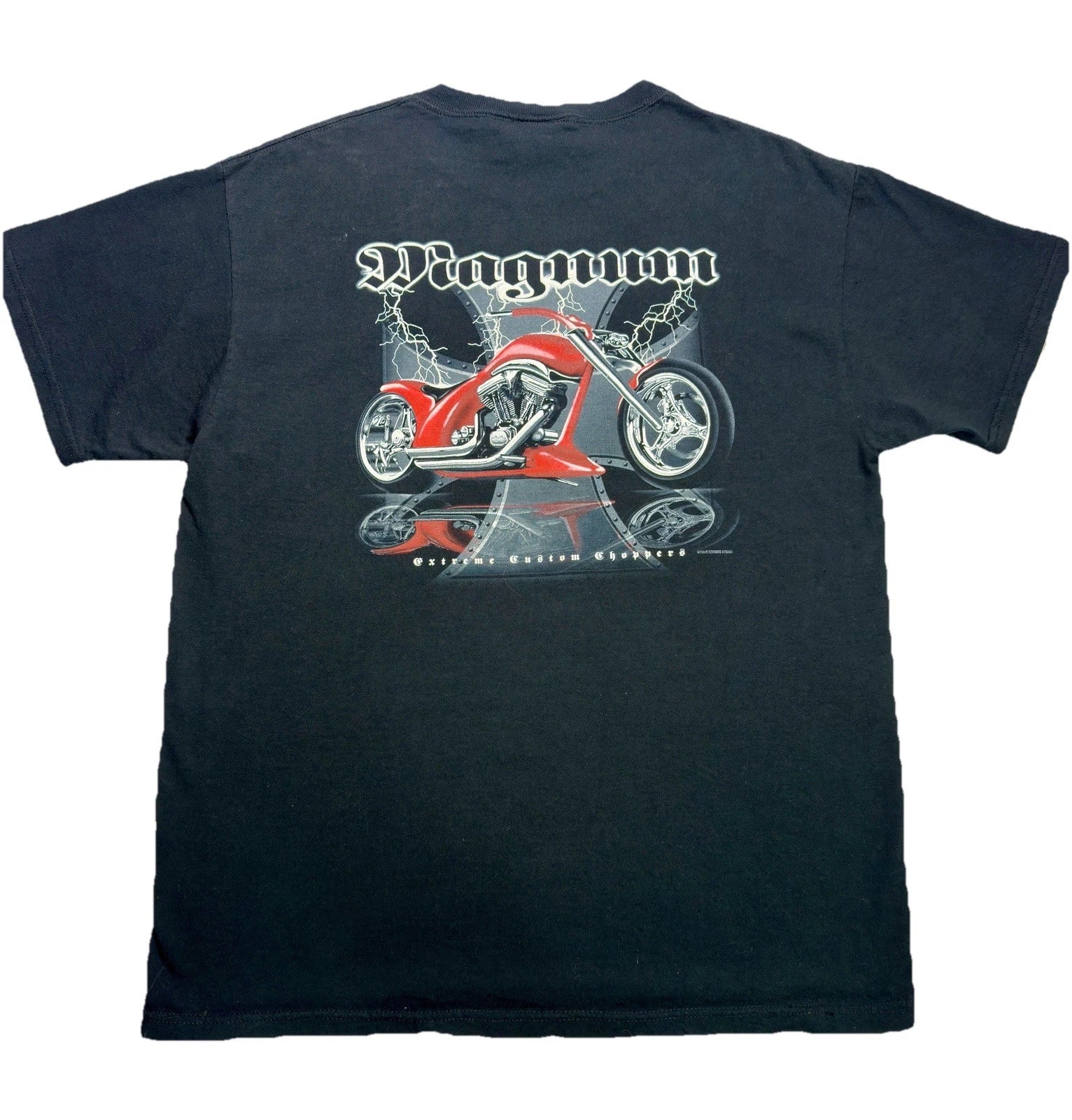 Exit Magnum Choppers Extreme Custom Motorcycle Y2K Biker Graphic T-Shirt Black L