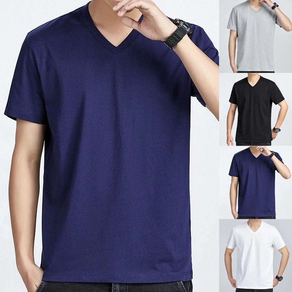 Men Loose Fit Plus Size Short Sleeve V Neck T Shirt for Casual Daily Wear