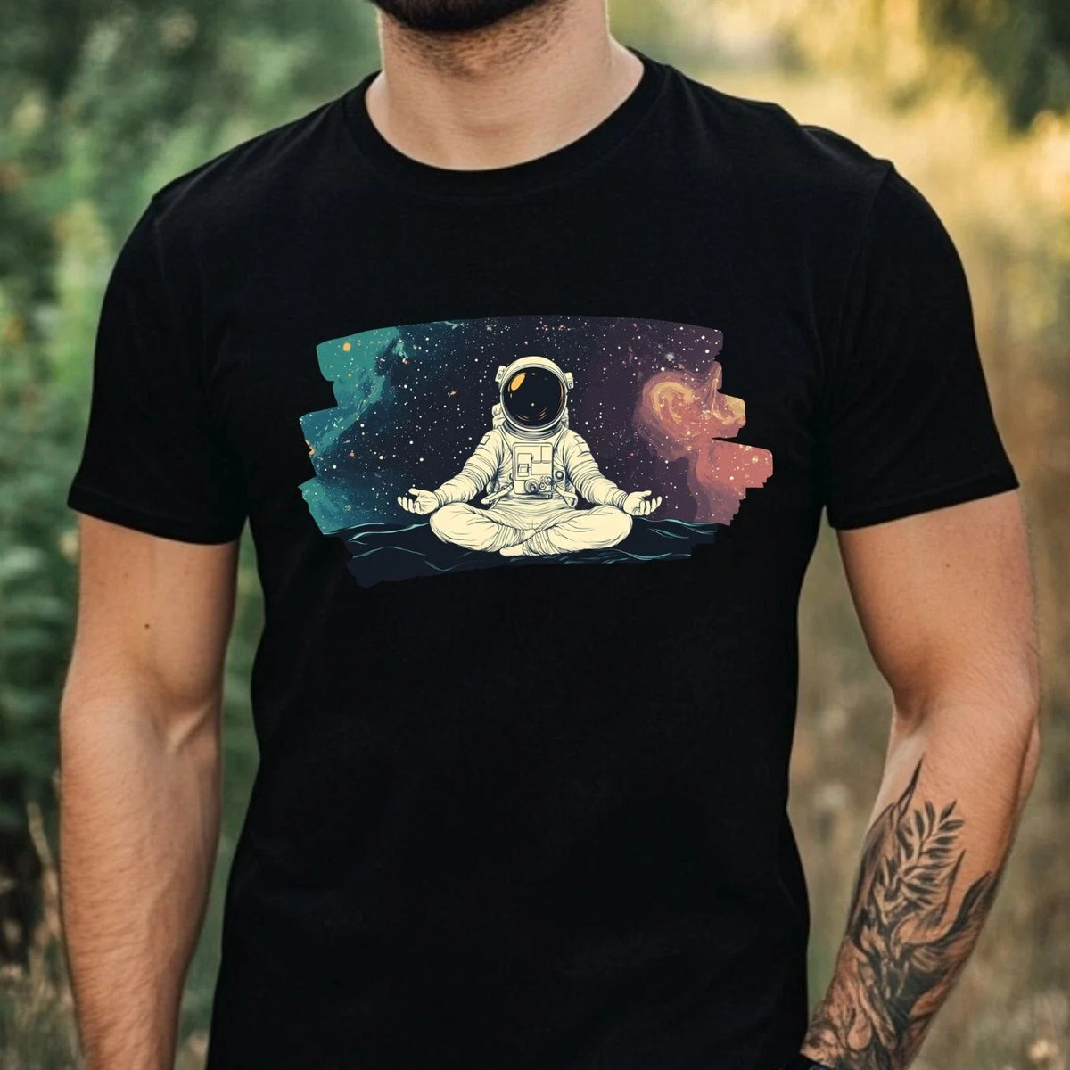 Mens Meditating Astronaut Motif Cotton T-Shirt Size XS to 5XL