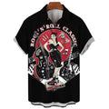 Mens Button Down Rock N Roll Pinup Girl Hawaiian Top Novelty Holiday Gift Shirt