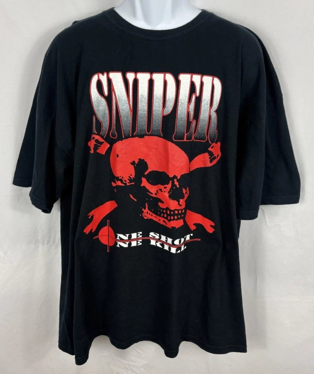 Vintage Y2K Sniper Big Graphic Print Skull & Crossbones T-Shirt Men’s 2XL Black