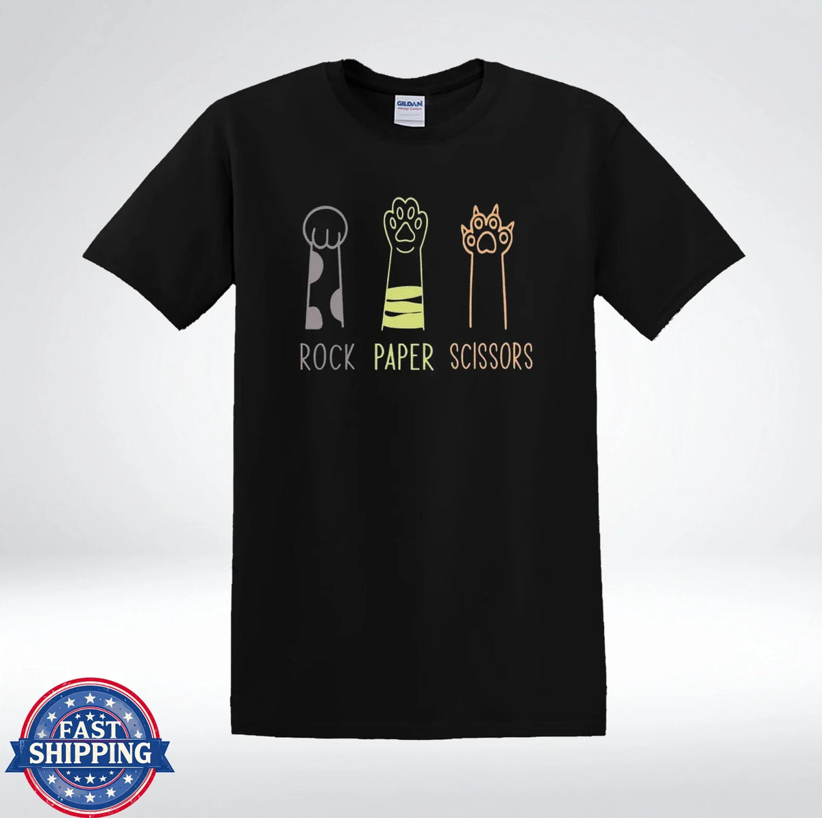 Cat Rock Paper Scissors Shirt Cute Cat Paw Funny Graphic T-Shirt