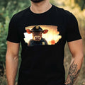 Mens Cow as Policeman Motif Cotton T-Shirt Size XS to 5XL